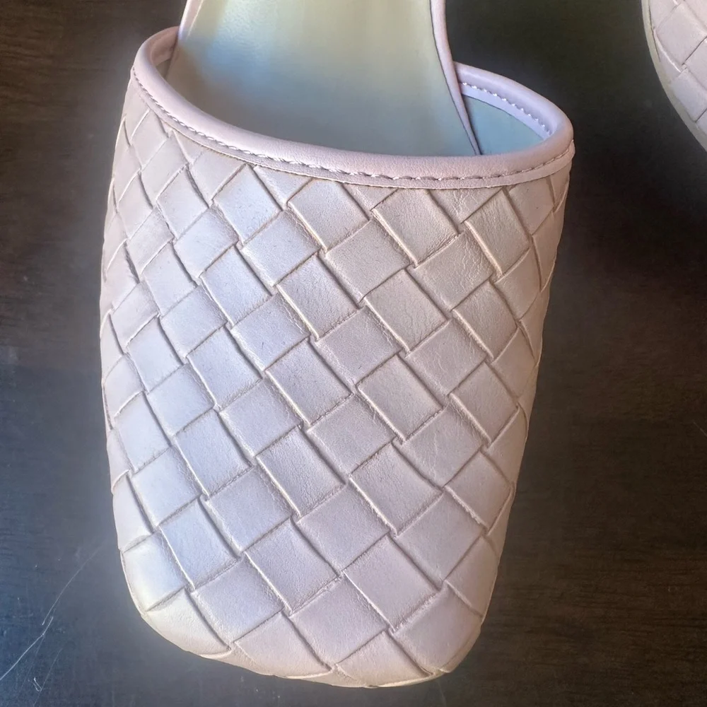 Journee Collection Blush Pink Woven Square-Toe Ankle-Strap Heels